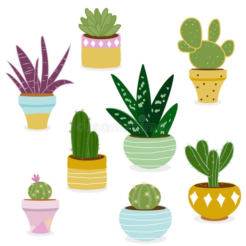 Grupo Bonito Do Kawaii Dos Desenhos Animados De Planta, De Plantas Carnudas  Do Cacto E De Flores Com Projeto Liso Das Caras Engra Ilustração Stock -  Ilustração de cactos, jogo: 102184516