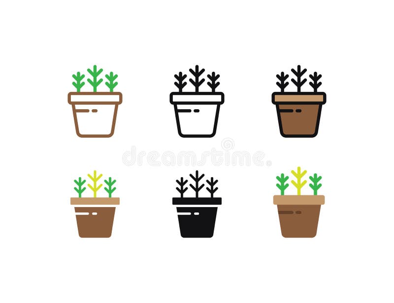 Plantas florales fijadas y cactus floreciente en los potes aislados con la línea, el plano y estilos del icono del glyph en el fo stock de ilustración Plantas florales fijadas y cactus floreciente en los potes aislados con la línea, el plano y estilos del icono del glyph en el fo stock de ilustración