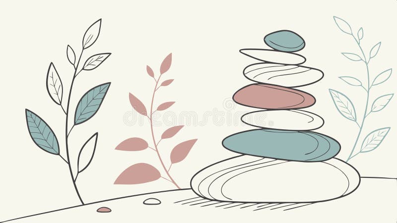 Plante care cresc aproape pietre echilibrate în designul vectorului naturii royalty free illustration