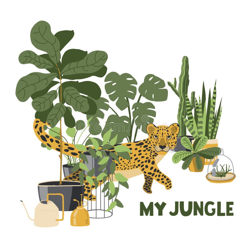 Plante de origine leopard și junglă textuală. tipărire pentru afișe postcărți poștale pentru tricouri. profil. stil junglă. sălbat vector illustration