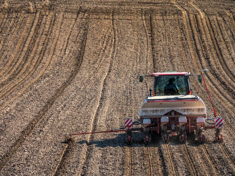 Planter Sowing Arable Field with Corn Seeds Stock Photo Image of