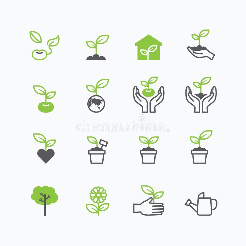 Plantera och spira växande symboler fodrar framlänges designvektorn stock illustrationer