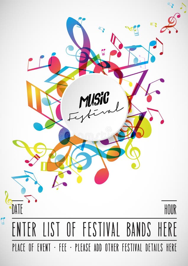 Plantilla abstracta del cartel de la publicidad del festival de música con tonos