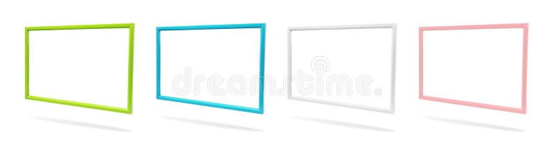 Plantilla colorida en blanco del marco de la foto fijada en fondo aislado con la trayectoria de recortes Frontera pl? stica simple foto de archivo libre de regalías