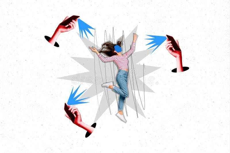 Plantilla creativa abstracta imagen de collage de una mujer sin rostro popular atrayendo la atención paparazzi foto de archivo libre de regalías