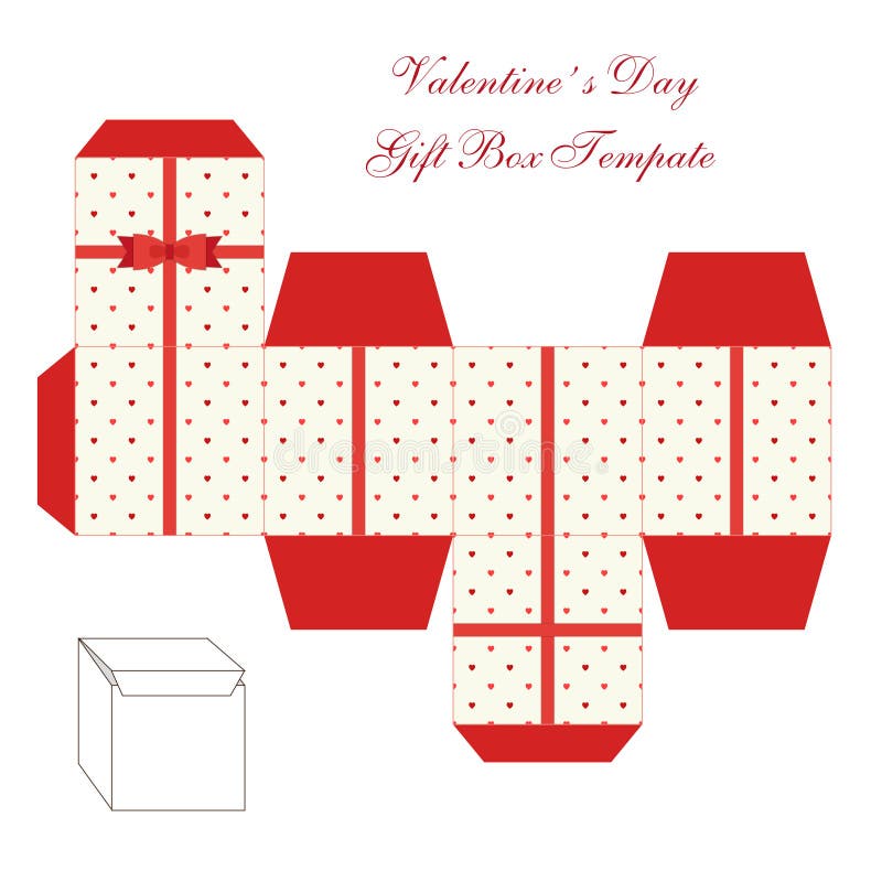 Plantilla cuadrada retra linda de la caja de regalo con el ornamento de los corazones a imprimir, a cortar y a doblar ilustración del vector Plantilla cuadrada retra linda de la caja de regalo con el ornamento de los corazones a imprimir, a cortar y a doblar ilustración del vector