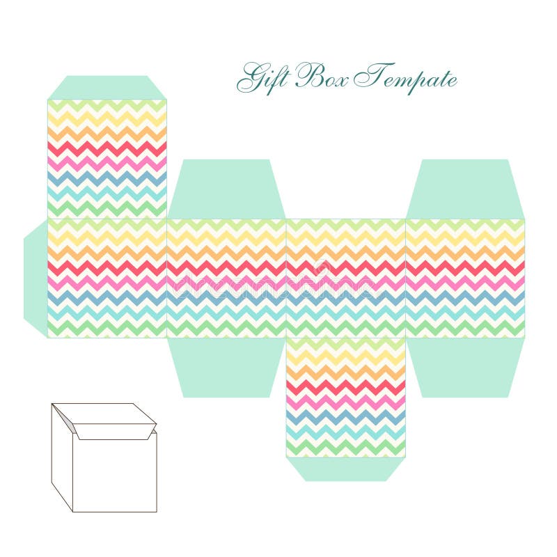 Cute retro square gift box template with chevron ornament to print, cut and fold!. Cute retro square gift box template with chevron ornament to print, cut and fold!