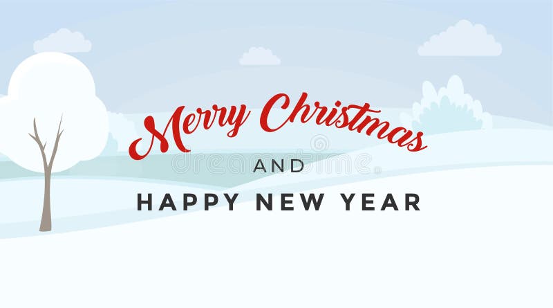 Plantilla de banderÃn portador plano de Feliz Navidad. Elegante inscripción de caligrafÃa de diciembre en el paisaje invernal stock de ilustración Plantilla de banderÃn portador plano de Feliz Navidad. Elegante inscripción de caligrafÃa de diciembre en el paisaje invernal stock de ilustración