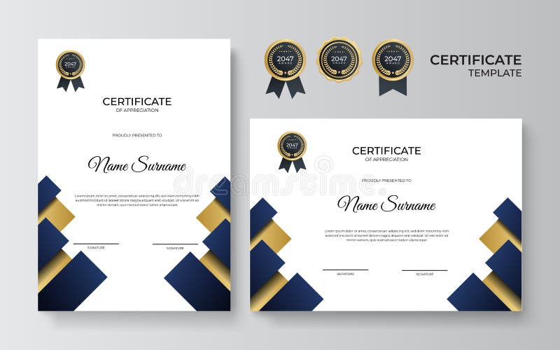 Plantilla De Certificado De Diploma Azul Y Oro Elegante Stock De