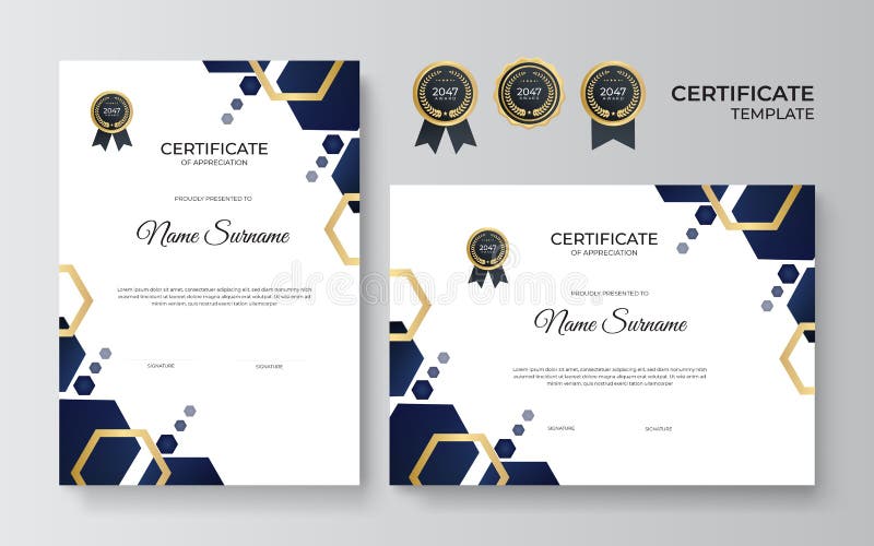 Plantilla De Certificado De Diploma Azul Y Oro Elegante Stock De