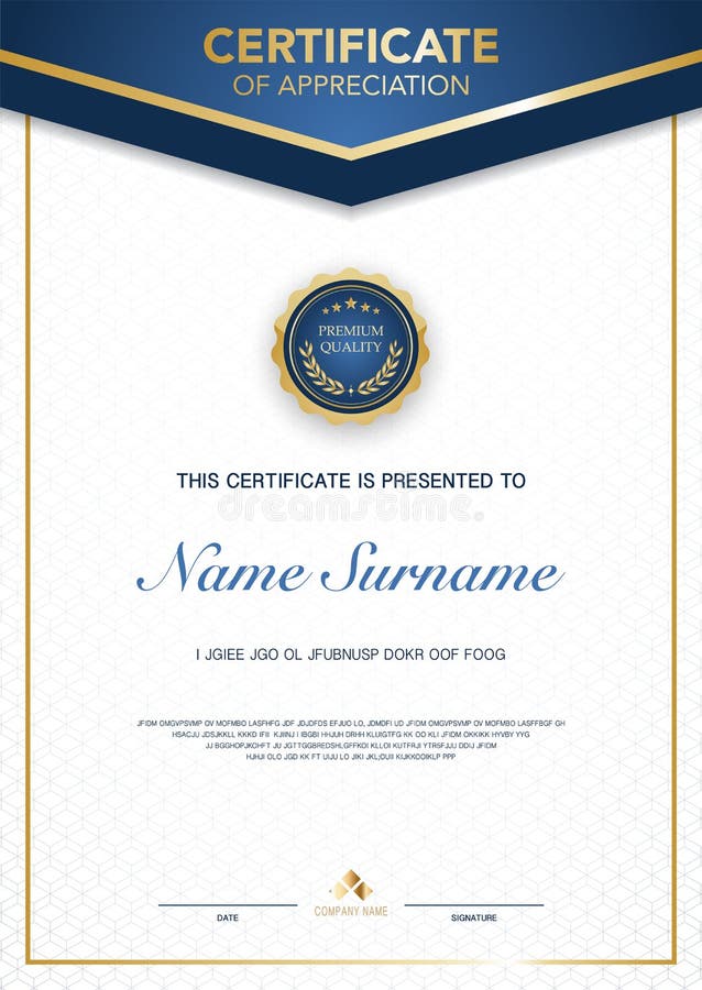 Plantilla De Certificado De Diploma Color Azul Y Dorado Con Imagen