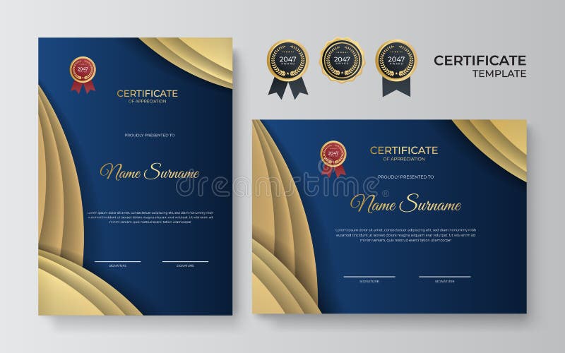 Plantilla De Certificado De Oro Azul Elegante Moderno Stock De