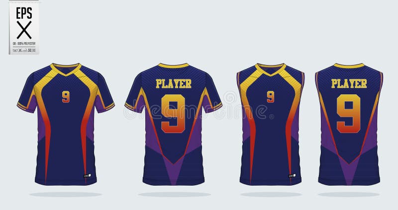 Plantilla de diseño deportivo de camisetas con estampado azul para la camiseta de fútbol, el kit de fútbol y la camiseta para l stock de ilustración Plantilla de diseño deportivo de camisetas con estampado azul para la camiseta de fútbol, el kit de fútbol y la camiseta para l stock de ilustración