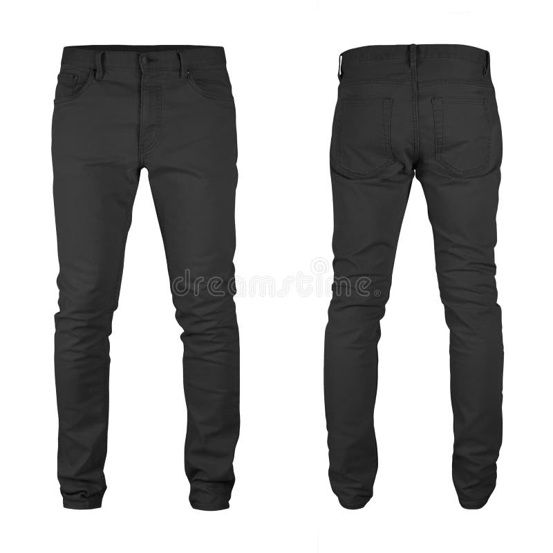 Plantilla de jeans negros en blanco, de dos lados, forma natural en el maniquí invisible, para tu maqueta de diseño para impresió