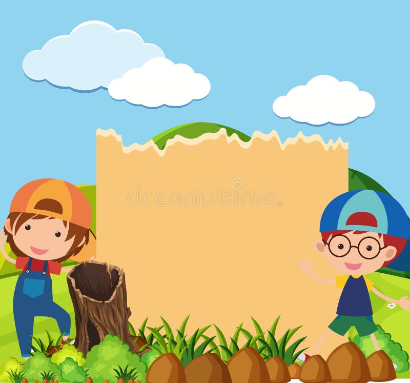 Plantilla de la frontera con dos muchachos en parque ilustración del vector Plantilla de la frontera con dos muchachos en parque ilustración del vector