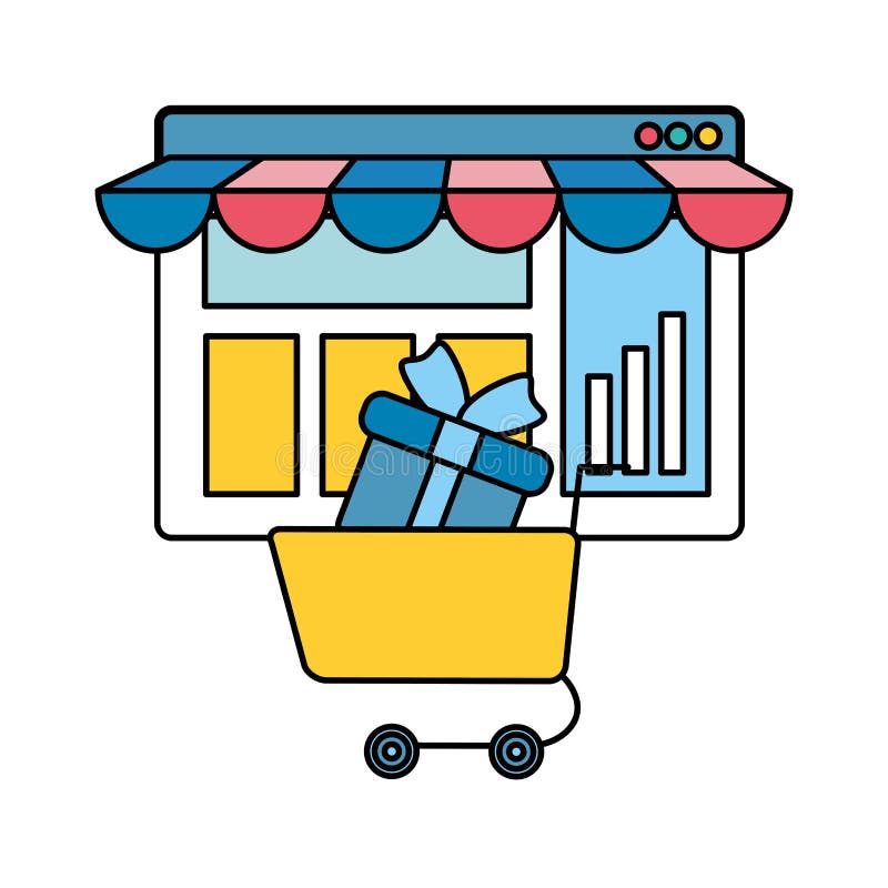 Plantilla de la página web con compras del carro del comercio electrónico stock de ilustración Plantilla de la página web con compras del carro del comercio electrónico stock de ilustración