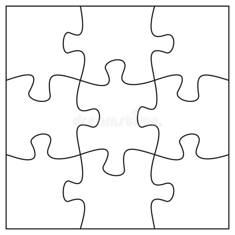 Plantilla 9 Piezas De Jigsita Nueve Piezas De Puzzle Conectadas Entre Sí Ilustración del Vector Ilustración de pedazo, teamwork: