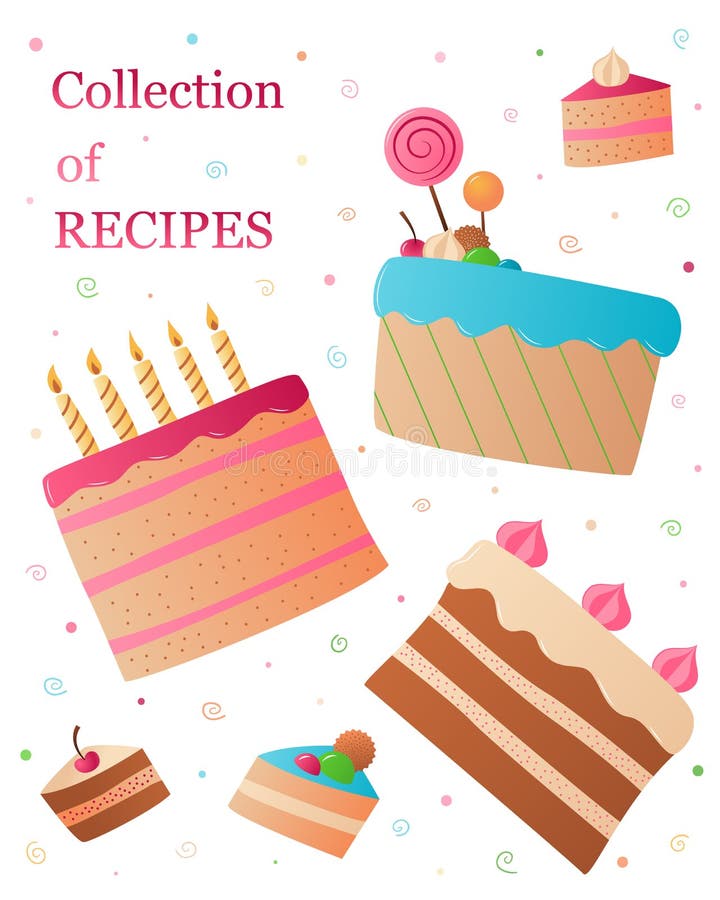 Plantilla De Portada Para Un Cuaderno O Libro Con Una Colección De Recetas.  Pasteles De Colores. Garabatear Objetos En Un Blanco Ilustración del Vector  - Ilustración de fondo, hornada: 213648086