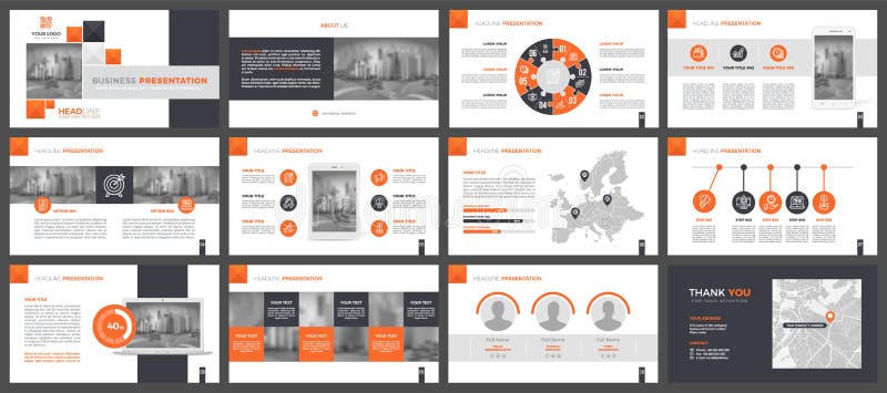 Plantilla de presentación de punto de potencia. elementos de infografía para plantillas de presentación. versión naranja.