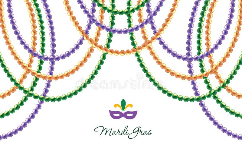 Mardi Gras beads garlands horizontal decorative template isolated on white. Fat tuesday carnival. Vector illustration. Mardi Gras beads garlands horizontal decorative template isolated on white. Fat tuesday carnival. Vector illustration