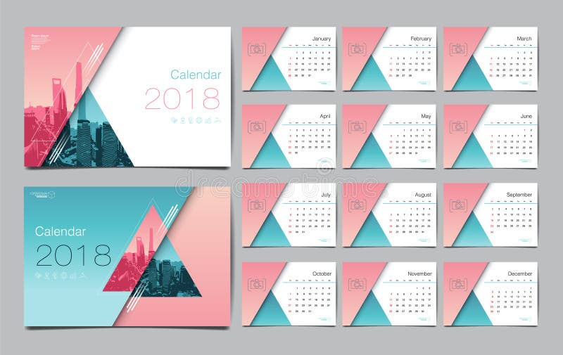 Plantilla del calendario por 2018 años Disposición de diseño del vector, negocio libre illustration Plantilla del calendario por 2018 años Disposición de diseño del vector, negocio libre illustration