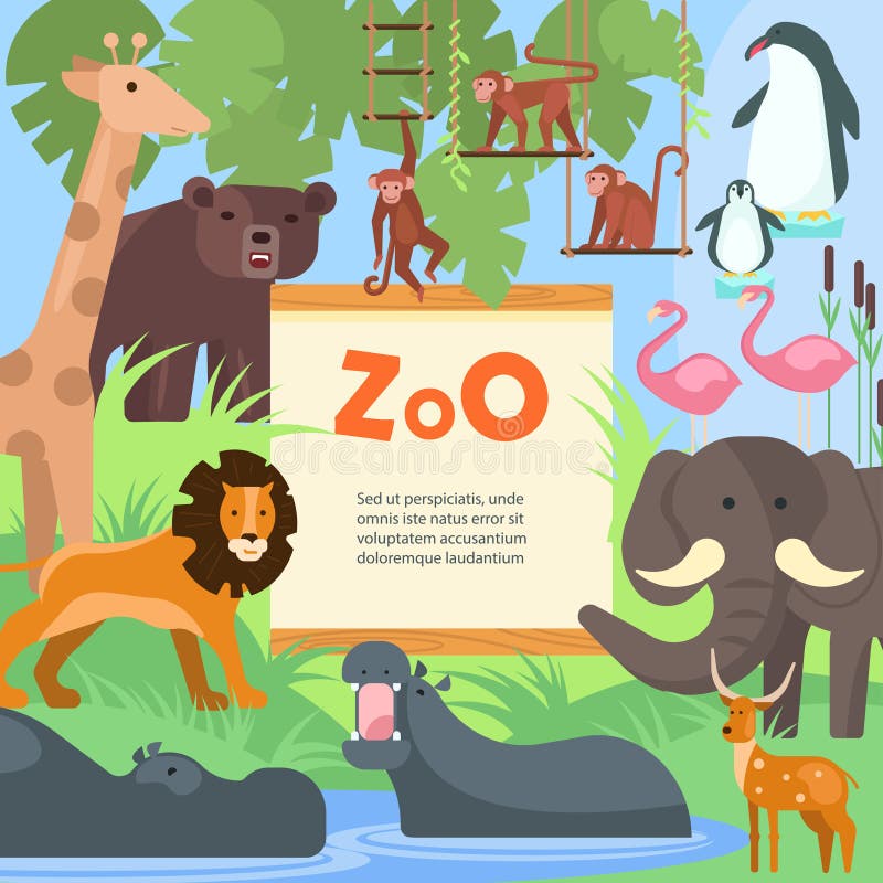 Plantilla del cartel del vector de los animales del parque zoológico stock de ilustración