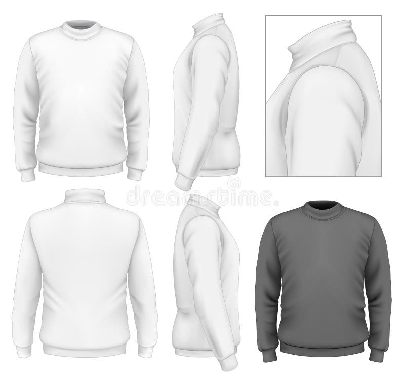 Photo-realistic vector illustration. Men's sweater design template (front view, back view, side views). Illustration contains gradient mesh. Photo-realistic vector illustration. Men's sweater design template (front view, back view, side views). Illustration contains gradient mesh.