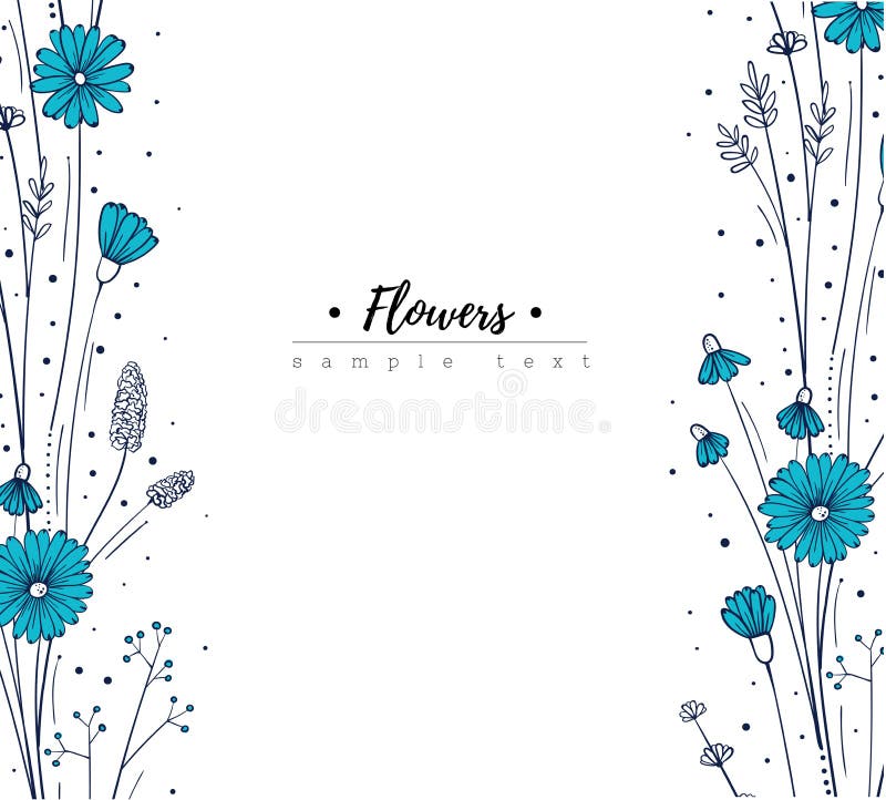 Plantilla del diseño floral Wildflowers del garabato Marco azul de la flor stock de ilustración Plantilla del diseño floral Wildflowers del garabato Marco azul de la flor stock de ilustración