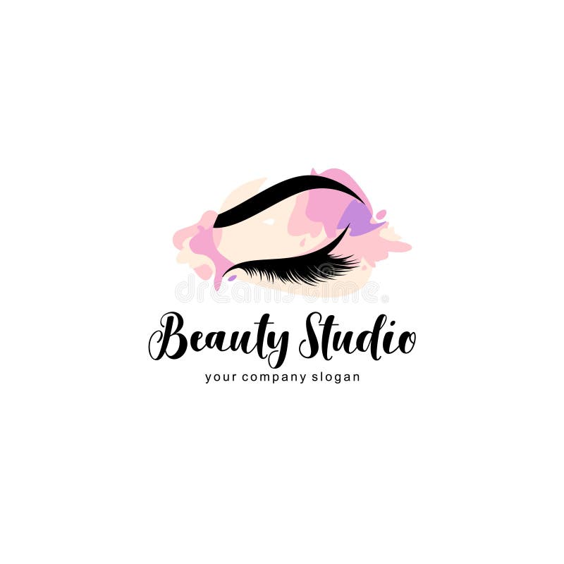 Plantilla del diseño del logotipo del vector para el salón de belleza la mujer con el palillo Latigazo y frente