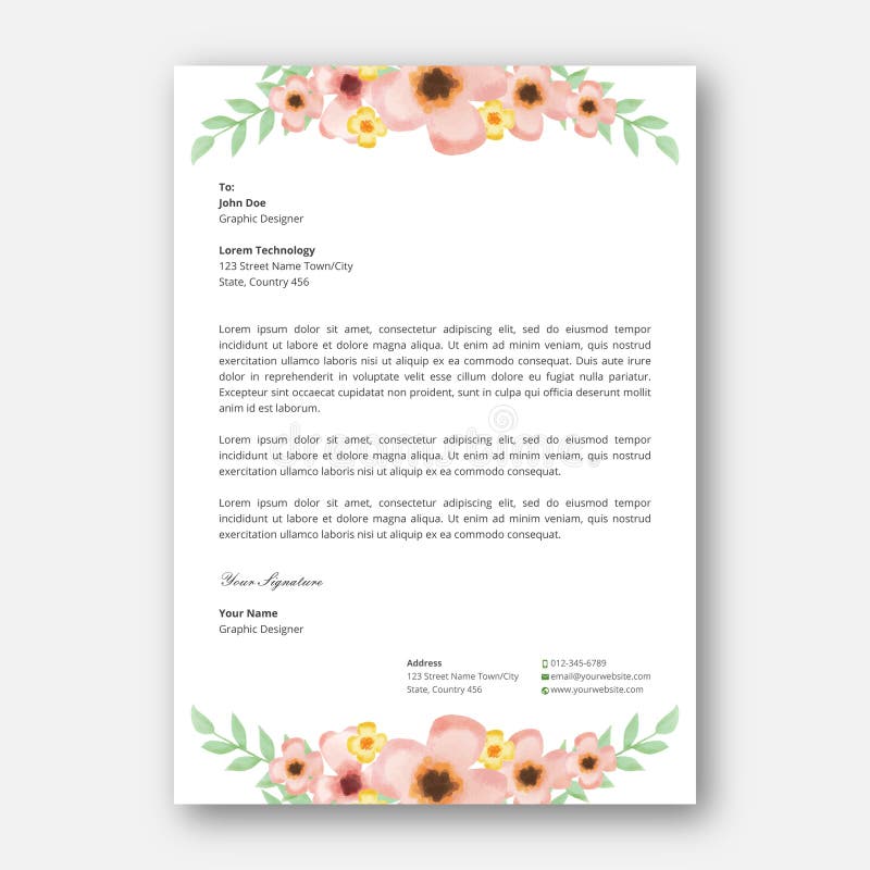 Plantilla del diseño del papel con membrete de la flor de la acuarela ilustración del vector Plantilla del diseño del papel con membrete de la flor de la acuarela ilustración del vector