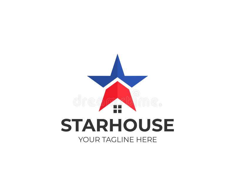 Plantilla del logotipo de la estrella y de la casa Diseño americano del vector de la casa stock de ilustración Plantilla del logotipo de la estrella y de la casa Diseño americano del vector de la casa stock de ilustración