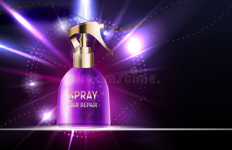 Plantilla del producto de los cosméticos del espray de la reparación del pelo del diseño para los anuncios o el fondo de la revis stock de ilustración Plantilla del producto de los cosméticos del espray de la reparación del pelo del diseño para los anuncios o el fondo de la revis stock de ilustración