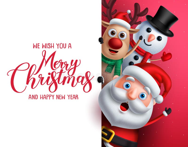 Plantilla del saludo de la Feliz Navidad con Papá Noel, el muñeco de nieve y el reno Plantilla del saludo de la Feliz Navidad con Papá Noel, el muñeco de nieve y el reno