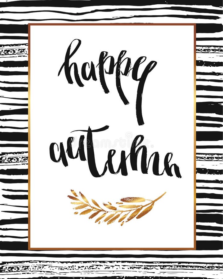 Plantilla dibujada mano de la tarjeta del vector con otoño feliz de la cita manuscrita de la tinta stock de ilustración Plantilla dibujada mano de la tarjeta del vector con otoño feliz de la cita manuscrita de la tinta stock de ilustración