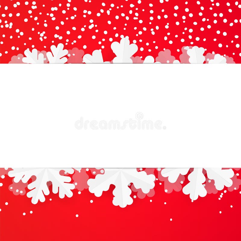 Plantilla festiva roja del diseño de la tarjeta de felicitación del invierno con los copos de nieve de papel Fondo de la Navidad