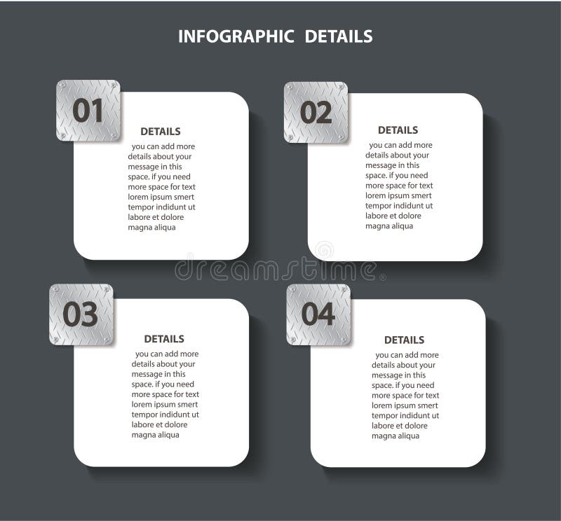 Plantilla gr?fica de la informaci?n del metal de la placa con 4 opciones Puedo ser utilizado para la web, diagrama, gr?fico, pres libre illustration Plantilla gr?fica de la informaci?n del metal de la placa con 4 opciones Puedo ser utilizado para la web, diagrama, gr?fico, pres libre illustration
