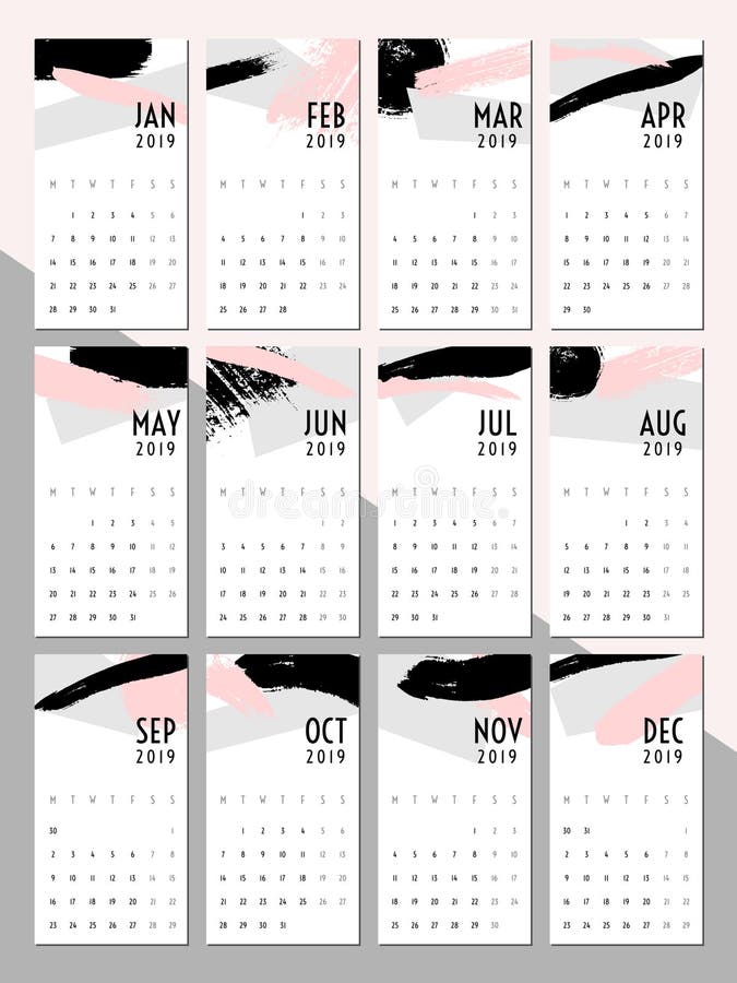 Plantilla imprimible del calendario 2019 ilustración del vector Plantilla imprimible del calendario 2019 ilustración del vector