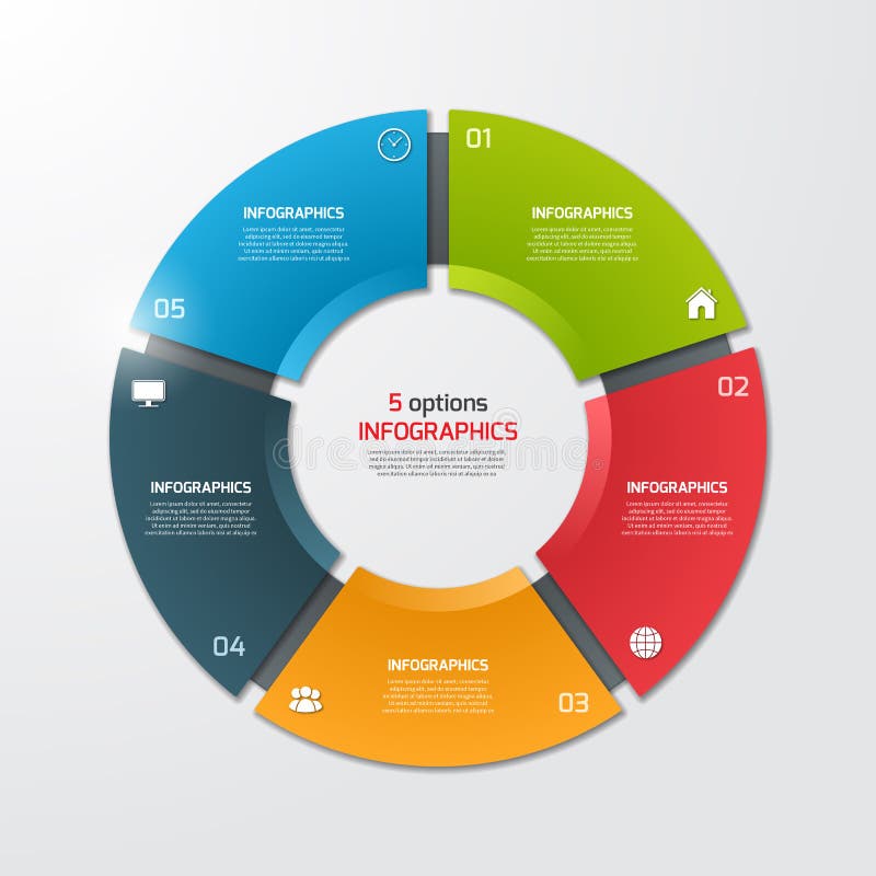 Plantilla infographic del círculo del gráfico de sectores con 5 opciones