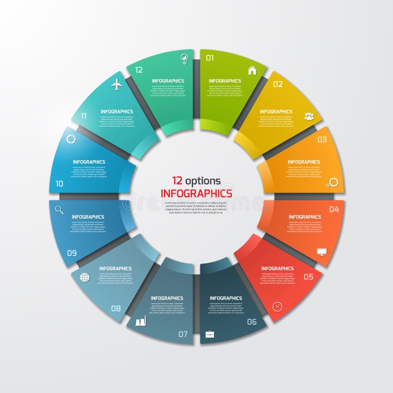 Plantilla infographic del círculo del gráfico de sectores con 12 opciones