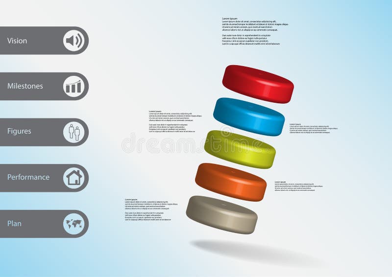 plantilla infographic del ejemplo 3D con cinco cilindros dispuestos oblicuamente ilustración del vector plantilla infographic del ejemplo 3D con cinco cilindros dispuestos oblicuamente ilustración del vector