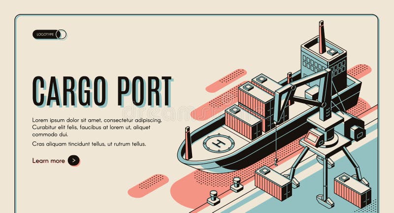 Plantilla isométrica portuaria de la página del aterrizaje del vector del cargo libre illustration Plantilla isométrica portuaria de la página del aterrizaje del vector del cargo libre illustration