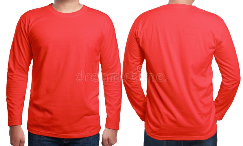 Plantilla Larga Roja En Blanco De La Camisa Con Mangas De Plantilla Larga Roja En Blanco De La Camisa Con Mangas De