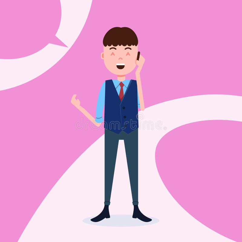 Plantilla masculina feliz del traje de negocios de la llamada de teléfono del carácter adolescente del muchacho para el trabajo y stock de ilustración Plantilla masculina feliz del traje de negocios de la llamada de teléfono del carácter adolescente del muchacho para el trabajo y stock de ilustración