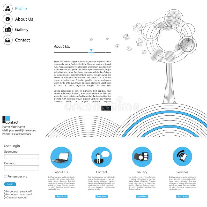 Plantilla moderna limpia del diseño del sitio web del vector de Minimalistic stock de ilustración