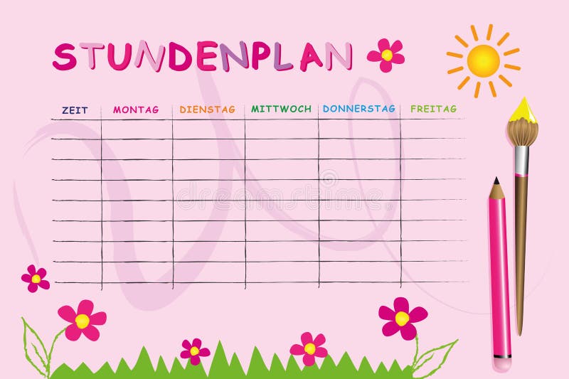 Plantilla rosada del calendario de la escuela con las flores