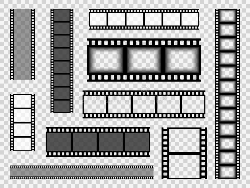 Plantillas de la tira de la película Cinta monocromática de la frontera del cine, sistema video del vector del carrete de la pelí libre illustration Plantillas de la tira de la película Cinta monocromática de la frontera del cine, sistema video del vector del carrete de la pelí libre illustration