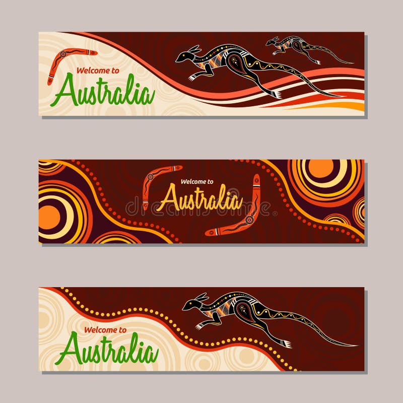 Plantillas horizontales de la bandera en estilo aborigen australiano ilustración del vector Plantillas horizontales de la bandera en estilo aborigen australiano ilustración del vector