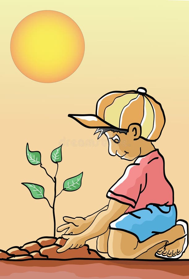 Planting a tree stock vector. Illustration of cartoon - 22023663