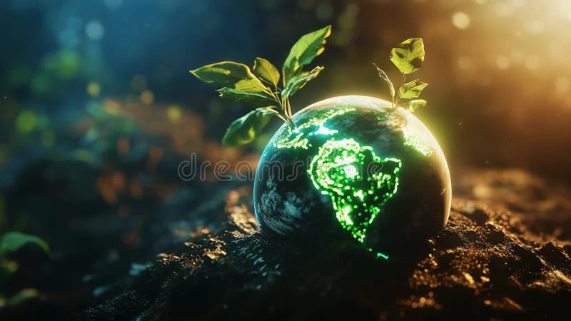 Plants growing on planet earth symbolizing environmental conservation stock video footage