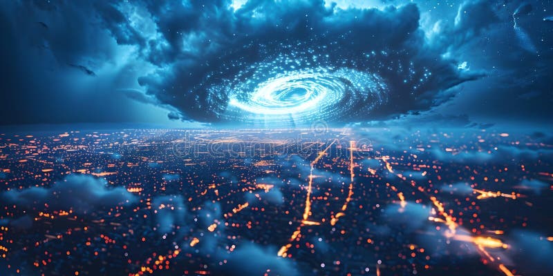 Planuri eficiente de recuperare în caz de dezastru, îmbunătățite prin inteligență artificială, pentru reacții rapide. concept stock illustration
